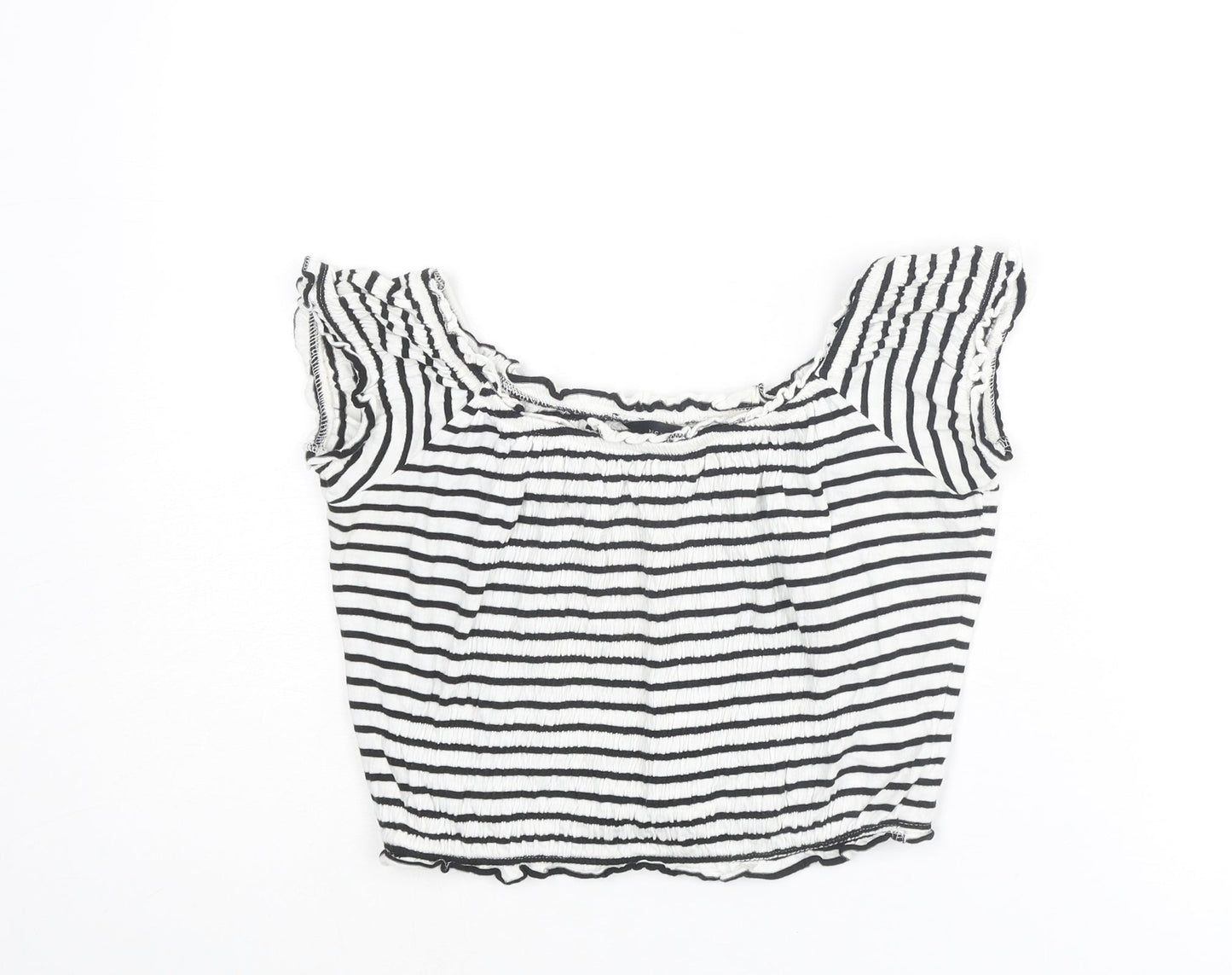 New Look Womens White Striped Cotton Cropped T-Shirt Size 14 Boat Neck