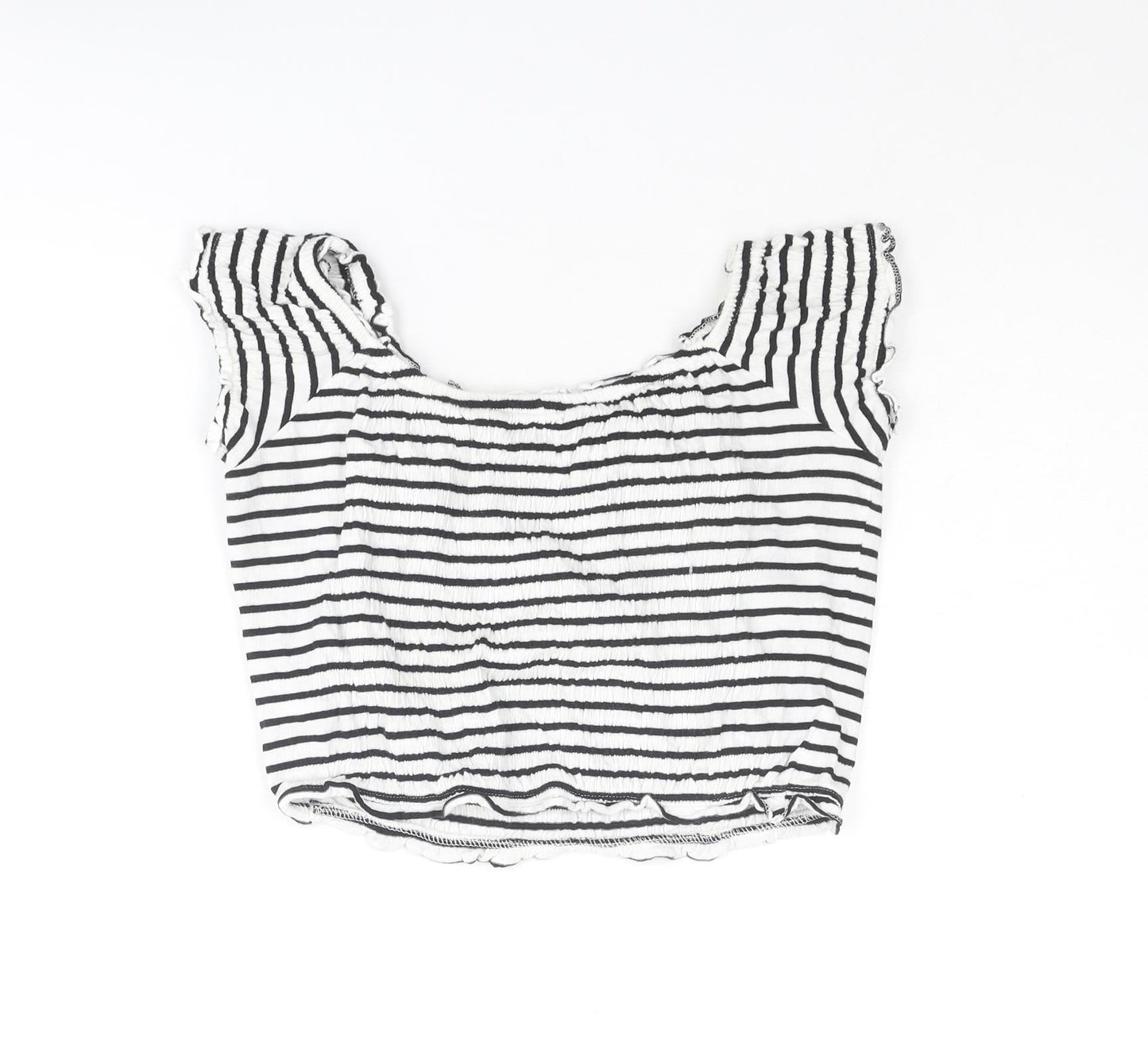 New Look Womens White Striped Cotton Cropped T-Shirt Size 14 Boat Neck