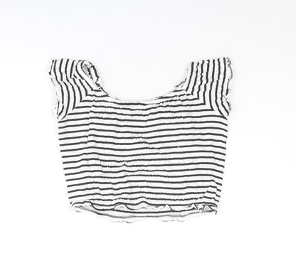 New Look Womens White Striped Cotton Cropped T-Shirt Size 14 Boat Neck
