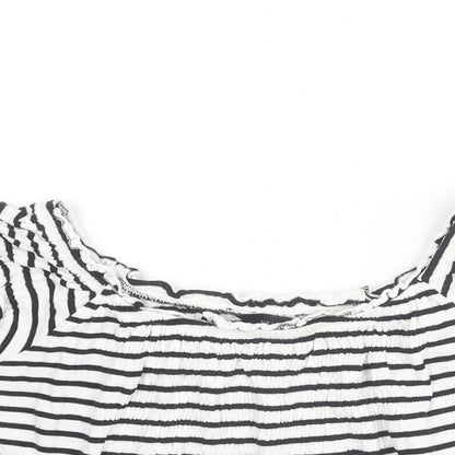 New Look Womens White Striped Cotton Cropped T-Shirt Size 14 Boat Neck