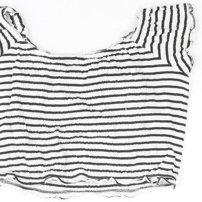 New Look Womens White Striped Cotton Cropped T-Shirt Size 14 Boat Neck