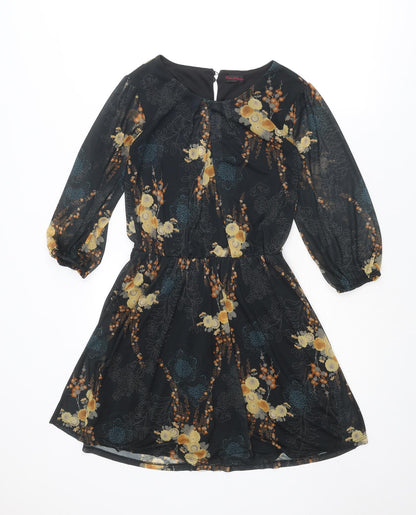 Miss Selfridge Womens Black Geometric Polyester A-Line Size 6 Round Neck Button