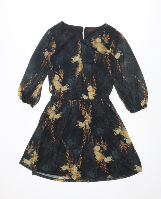 Miss Selfridge Womens Black Geometric Polyester A-Line Size 6 Round Neck Button