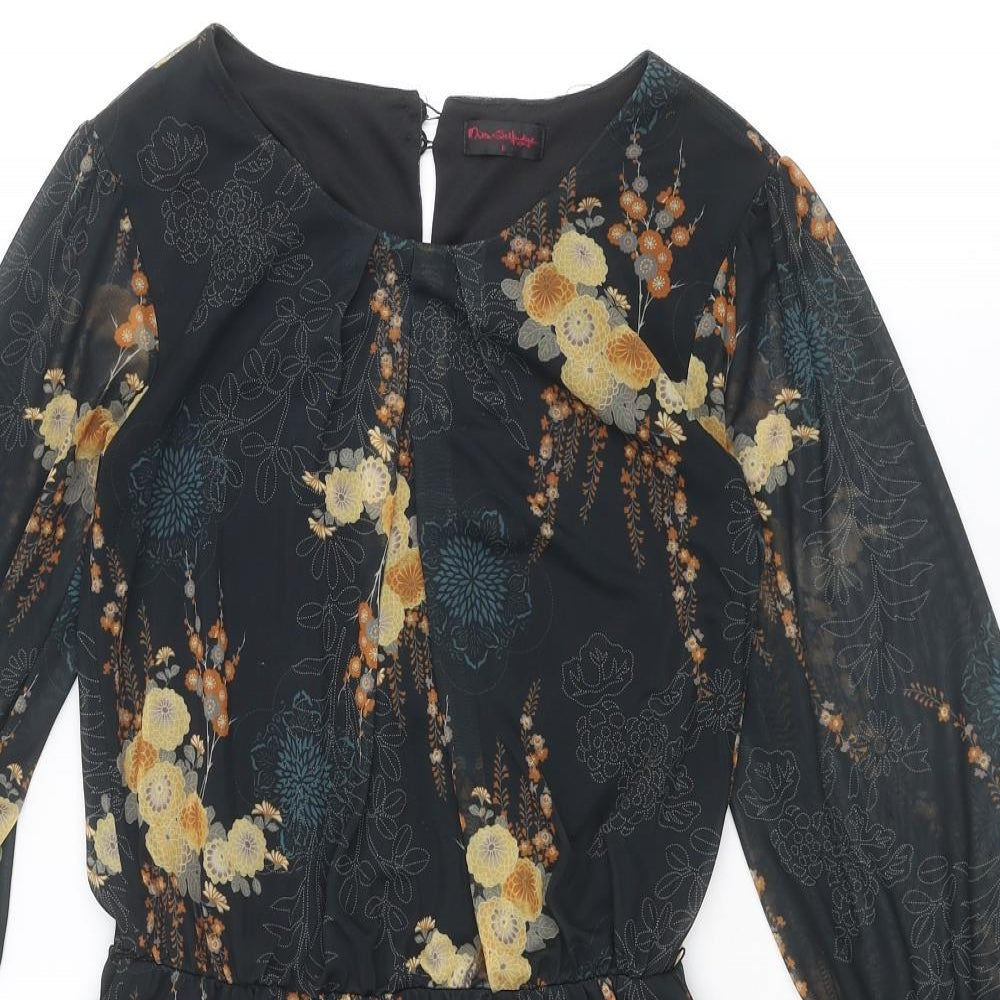 Miss Selfridge Womens Black Geometric Polyester A-Line Size 6 Round Neck Button