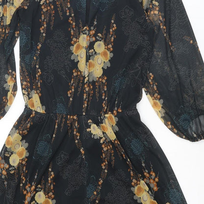 Miss Selfridge Womens Black Geometric Polyester A-Line Size 6 Round Neck Button