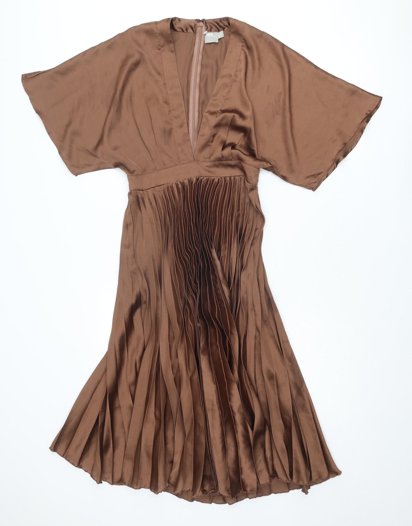 ASOS Womens Brown Polyester Trapeze & Swing Size 8 V-Neck Zip