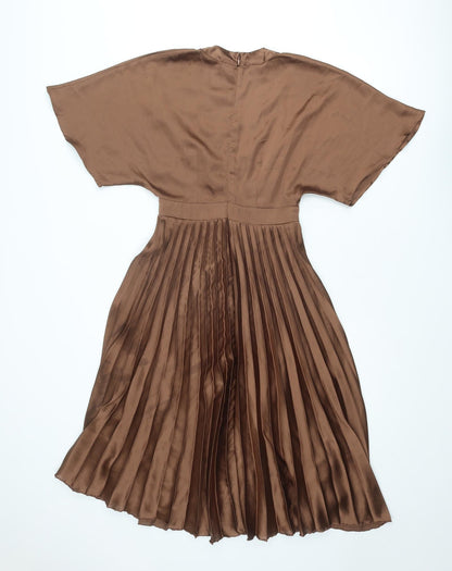 ASOS Womens Brown Polyester Trapeze & Swing Size 8 V-Neck Zip