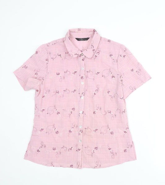 Bonmarché Womens Pink Floral Polyester Basic Button-Up Size 12 Collared