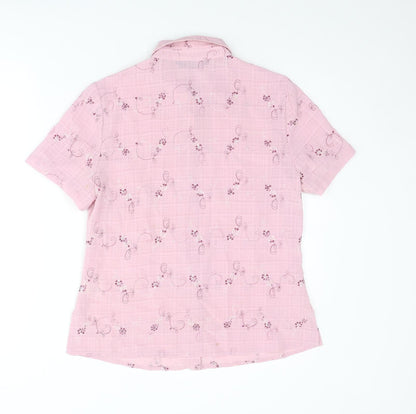 Bonmarché Womens Pink Floral Polyester Basic Button-Up Size 12 Collared