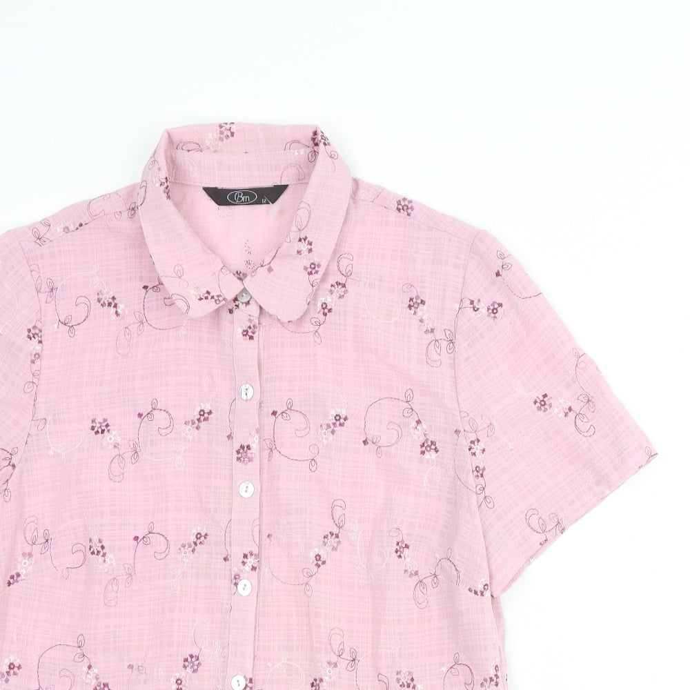 Bonmarché Womens Pink Floral Polyester Basic Button-Up Size 12 Collared