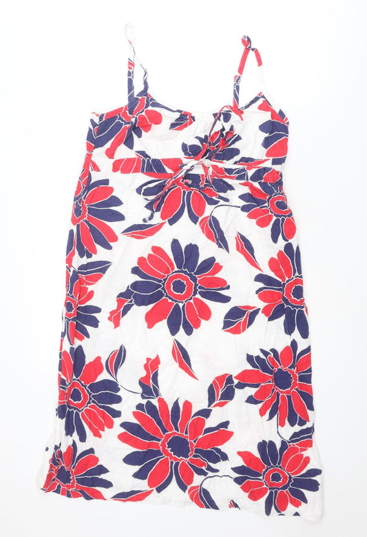 Marks and Spencer Womens Multicoloured Floral Linen A-Line Size 12 Round Neck Zip