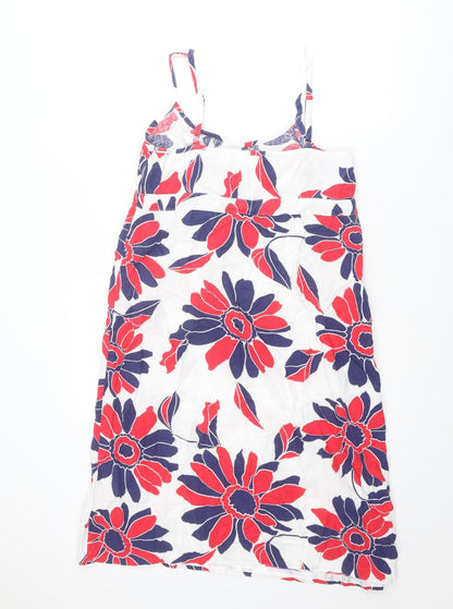 Marks and Spencer Womens Multicoloured Floral Linen A-Line Size 12 Round Neck Zip