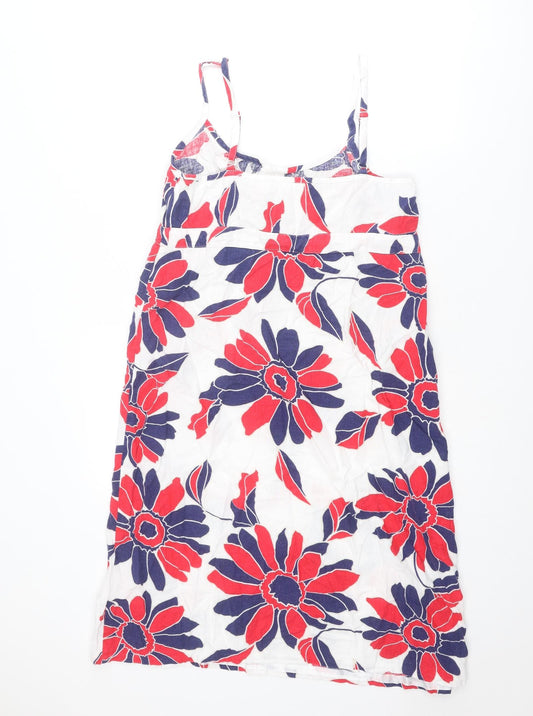 Marks and Spencer Womens Multicoloured Floral Linen A-Line Size 12 Round Neck Zip