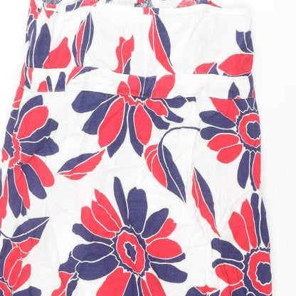 Marks and Spencer Womens Multicoloured Floral Linen A-Line Size 12 Round Neck Zip