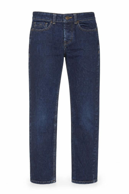 Front view of Denim & Co. men’s blue cotton straight jeans, size 28, in, 30-inch leg slim zip