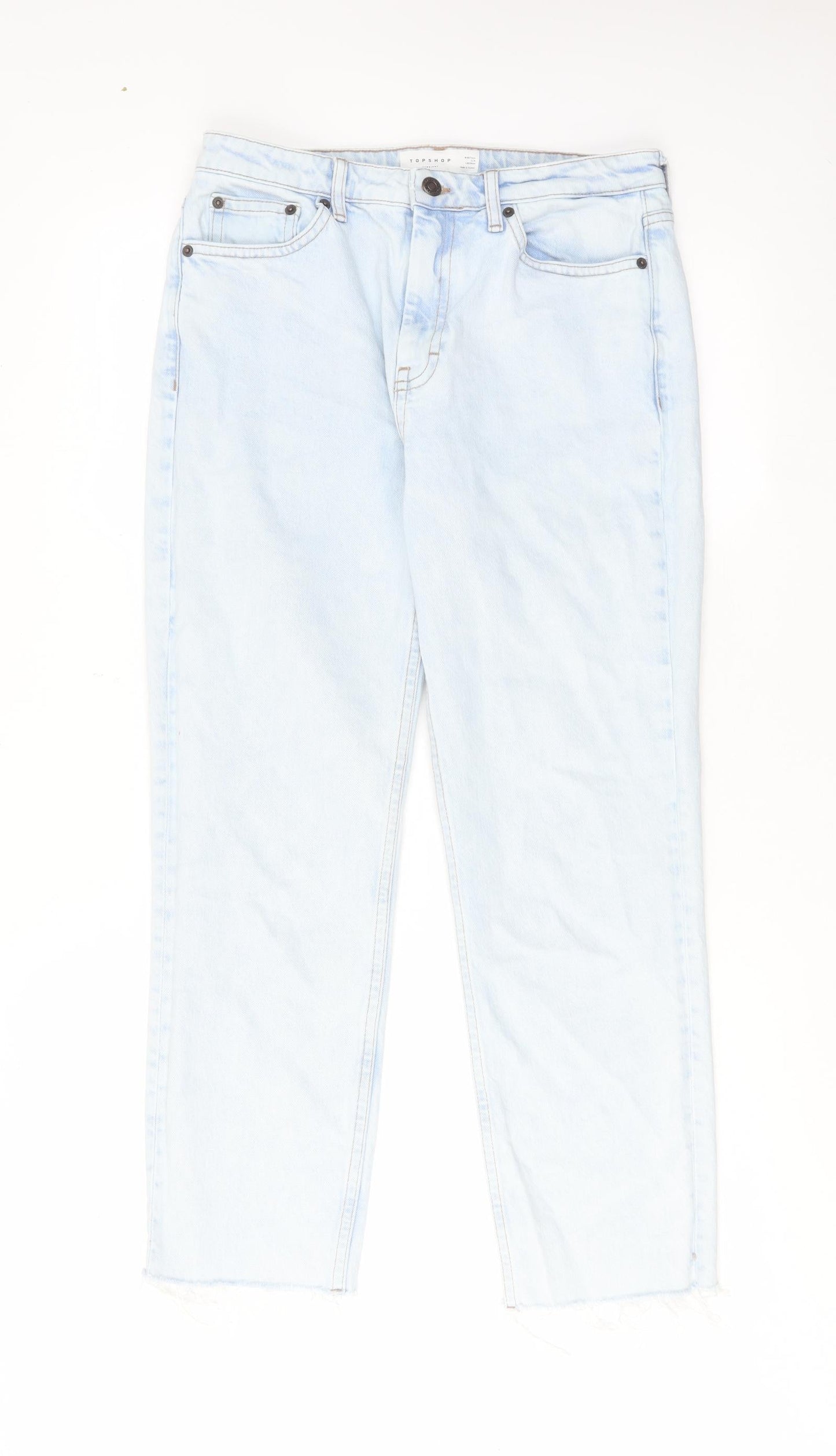 Topshop Womens Blue Cotton Straight Jeans Size 30 in L32 in Regular Zip - Raw Hem
