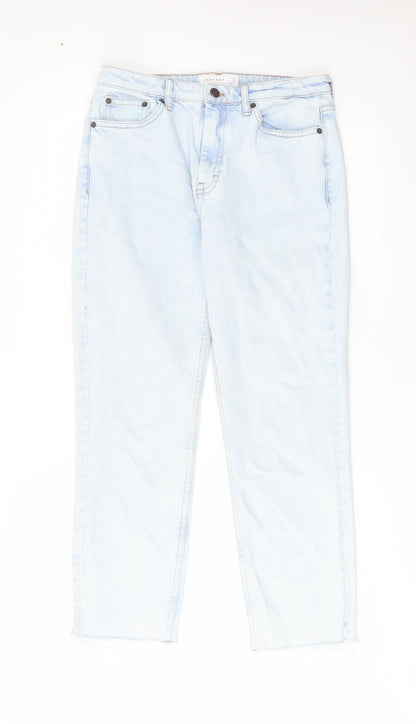Topshop Womens Blue Cotton Straight Jeans Size 30 in L32 in Regular Zip - Raw Hem