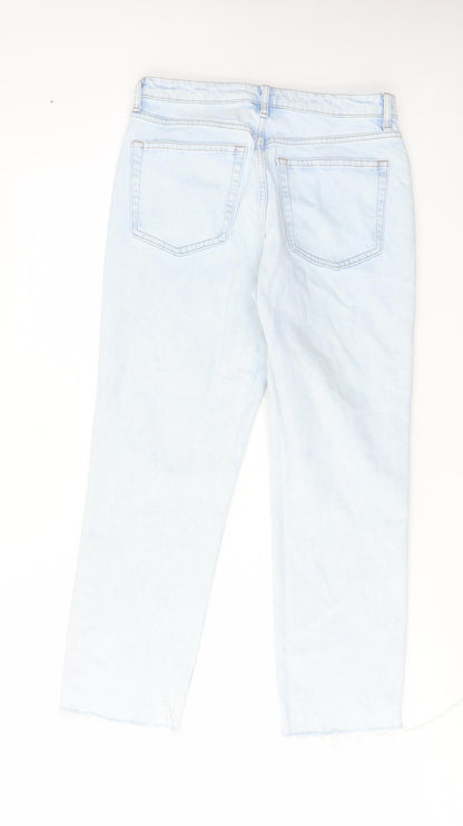 Topshop Womens Blue Cotton Straight Jeans Size 30 in L32 in Regular Zip - Raw Hem