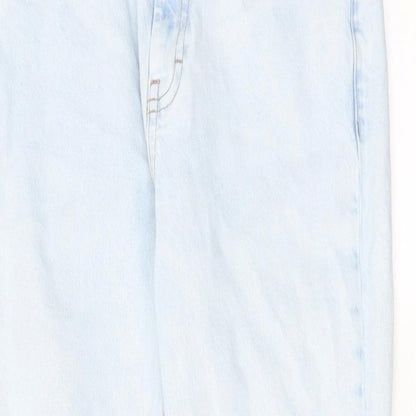 Topshop Womens Blue Cotton Straight Jeans Size 30 in L32 in Regular Zip - Raw Hem