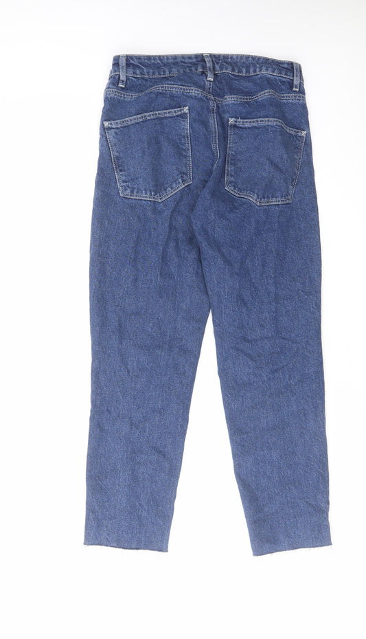 ASOS Womens Blue Cotton Mom Jeans Size 28 in L30 in Regular Zip - Raw Hem