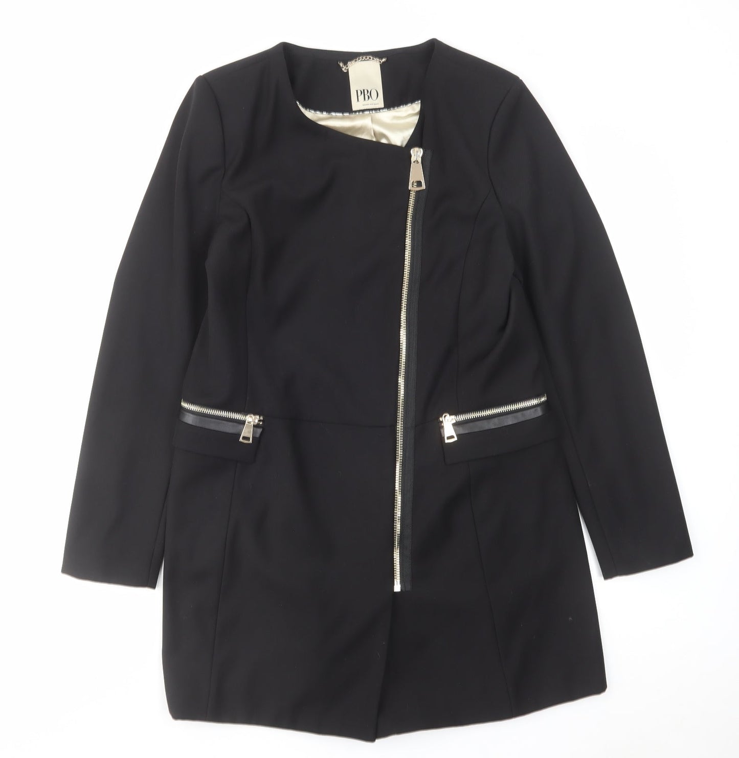 PBO Womens Black Overcoat Coat Size 8 Zip