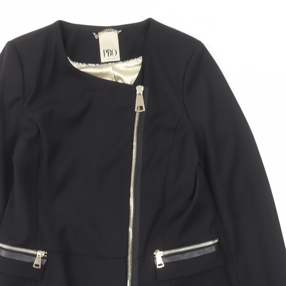 PBO Womens Black Overcoat Coat Size 8 Zip