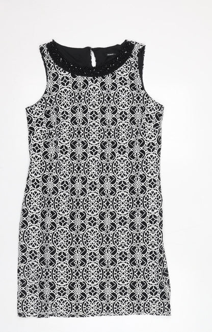 Roman Womens Black Geometric Polyimide Shift Size 12 Boat Neck Pullover