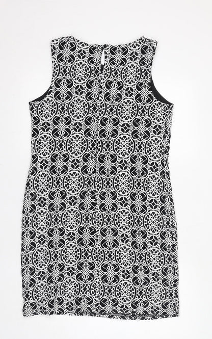 Roman Womens Black Geometric Polyimide Shift Size 12 Boat Neck Pullover