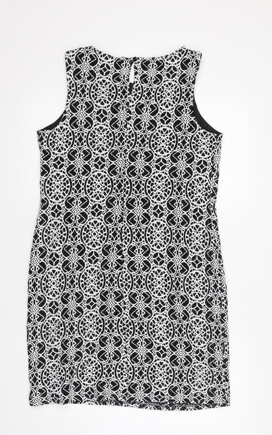 Roman Womens Black Geometric Polyimide Shift Size 12 Boat Neck Pullover