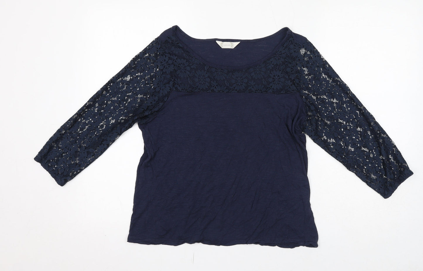 Authentic Womens Blue Viscose Basic Blouse Size 16 Boat Neck - Lace Detail