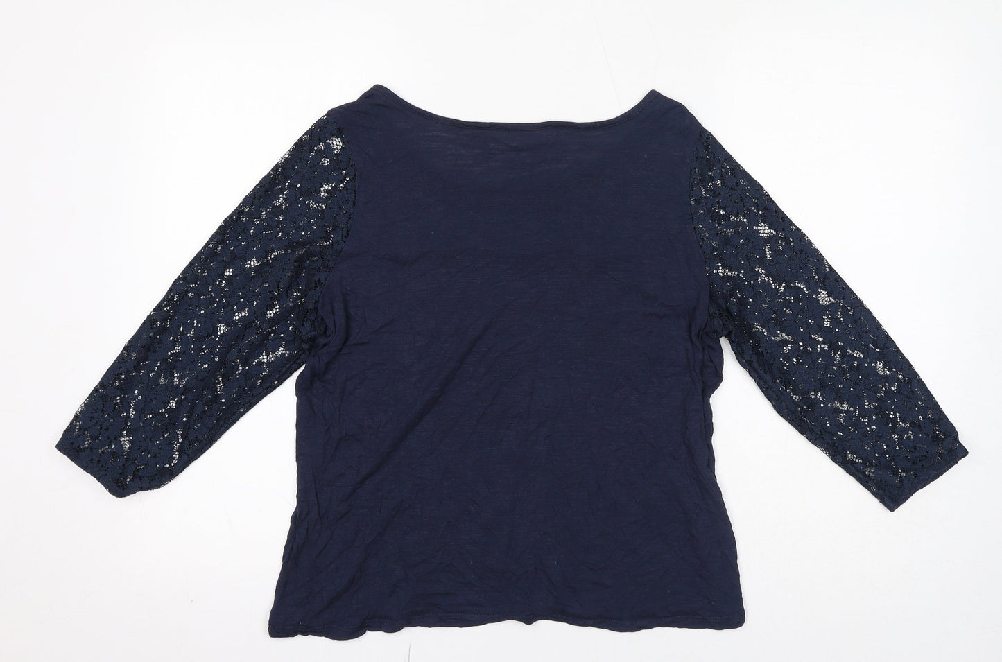 Authentic Womens Blue Viscose Basic Blouse Size 16 Boat Neck - Lace Detail