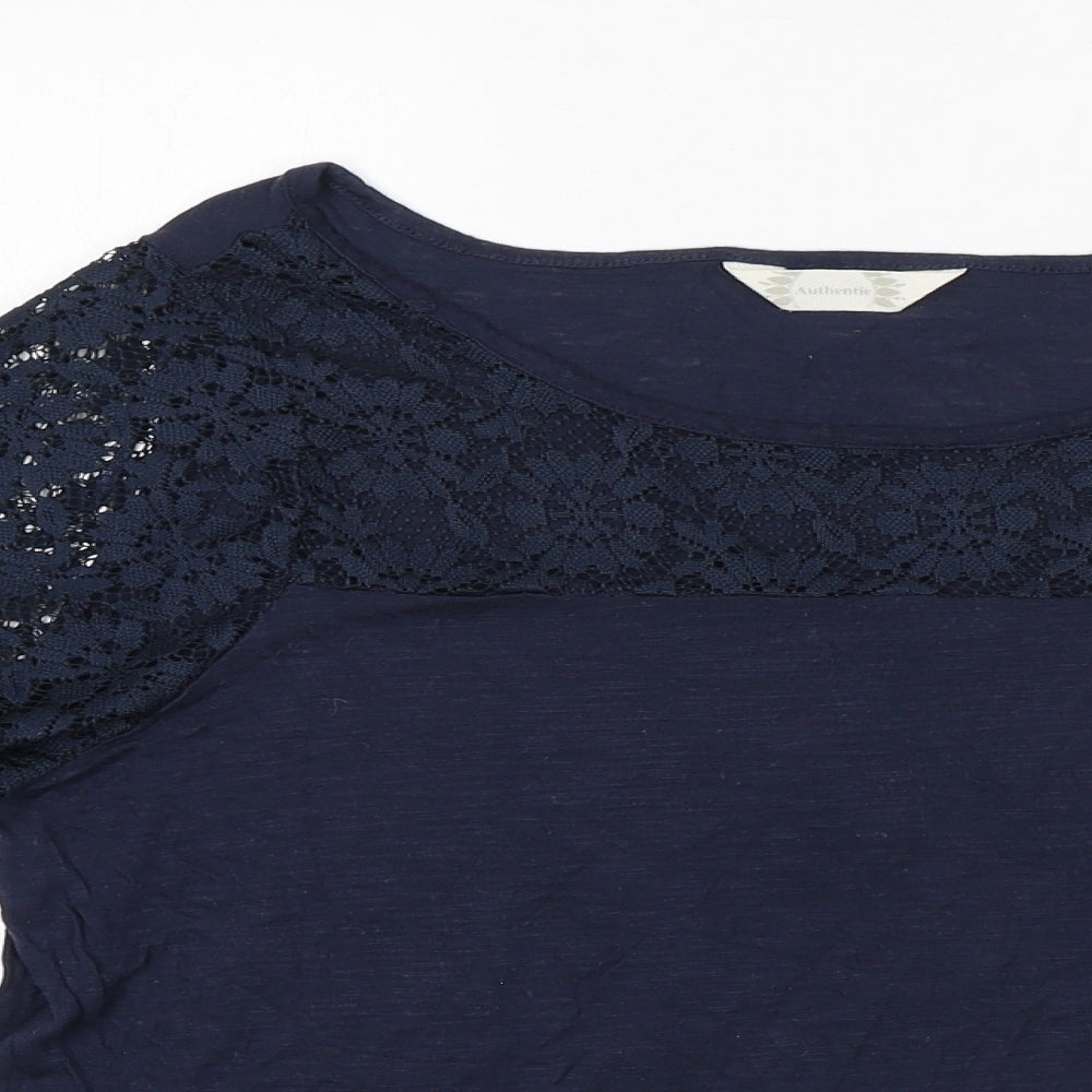 Authentic Womens Blue Viscose Basic Blouse Size 16 Boat Neck - Lace Detail