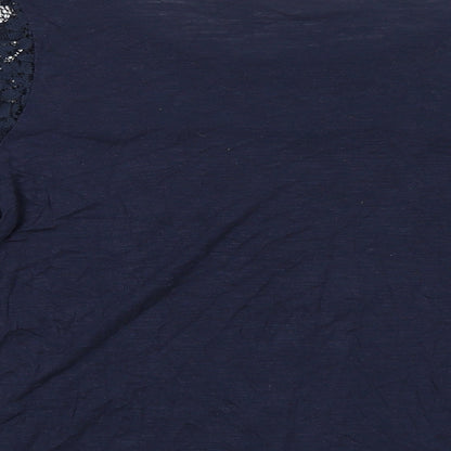 Authentic Womens Blue Viscose Basic Blouse Size 16 Boat Neck - Lace Detail