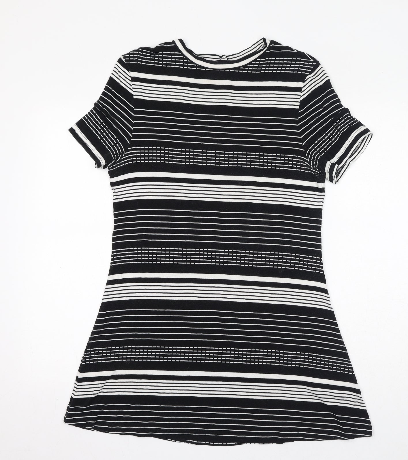 Dorothy Perkins Womens Black Striped Viscose Mini Size 12 Round Neck Pullover