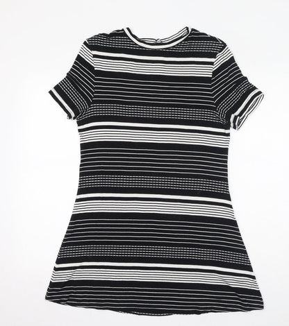 Dorothy Perkins Womens Black Striped Viscose Mini Size 12 Round Neck Pullover