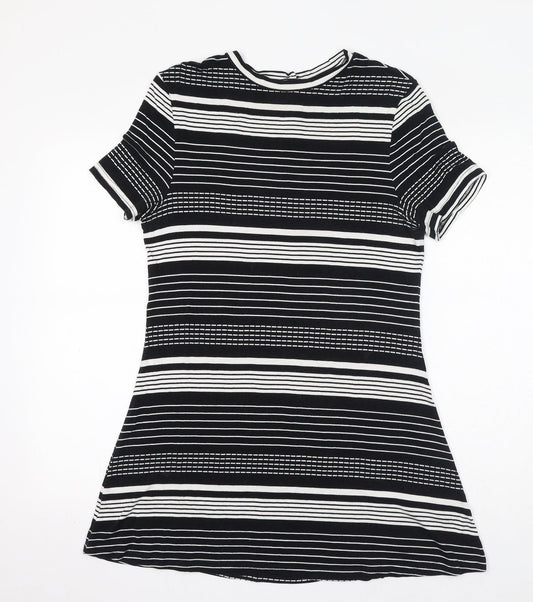 Dorothy Perkins Womens Black Striped Viscose Mini Size 12 Round Neck Pullover