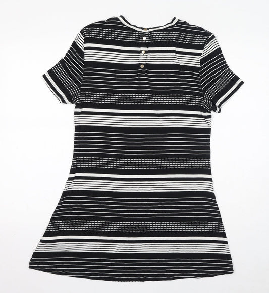 Dorothy Perkins Womens Black Striped Viscose Mini Size 12 Round Neck Pullover