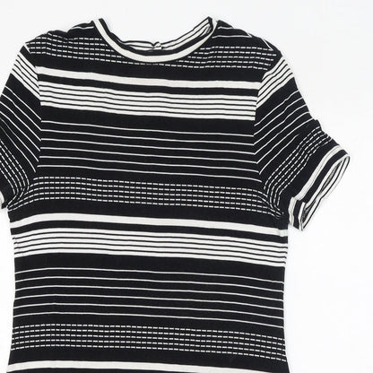 Dorothy Perkins Womens Black Striped Viscose Mini Size 12 Round Neck Pullover