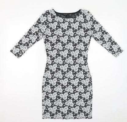 River Island Womens Black Floral Polyester Bodycon Size 6 Boat Neck Pullover