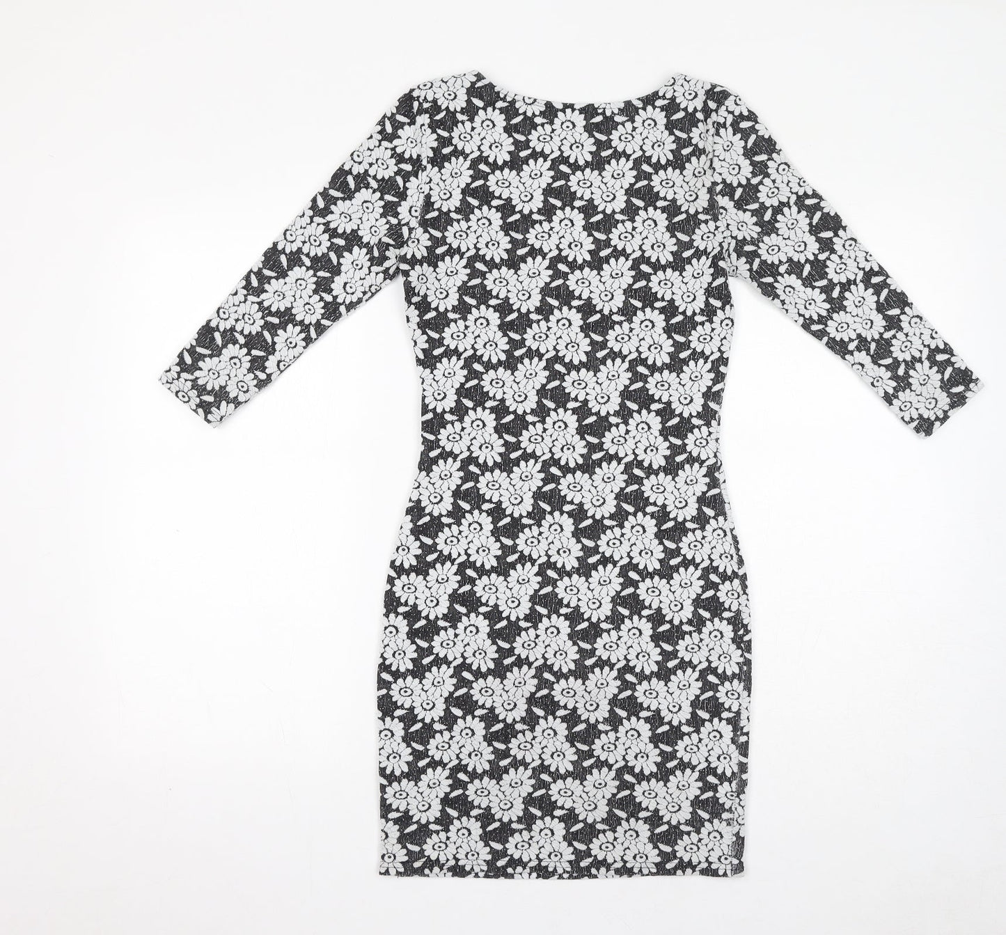 River Island Womens Black Floral Polyester Bodycon Size 6 Boat Neck Pullover