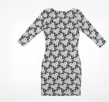 River Island Womens Black Floral Polyester Bodycon Size 6 Boat Neck Pullover