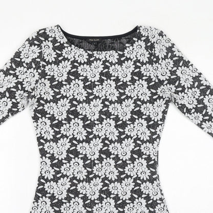 River Island Womens Black Floral Polyester Bodycon Size 6 Boat Neck Pullover