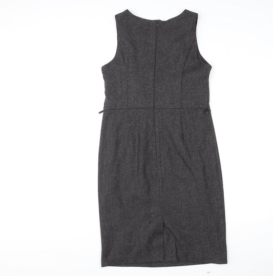 BHS Womens Grey Polyester Shift Size 12 Round Neck Zip