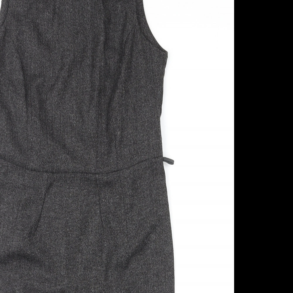 BHS Womens Grey Polyester Shift Size 12 Round Neck Zip