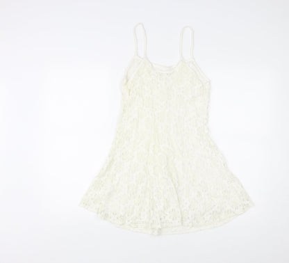 Topshop Womens Ivory Floral Cotton Mini Size 8 V-Neck Pullover