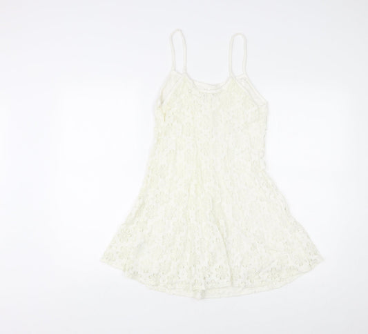 Topshop Womens Ivory Floral Cotton Mini Size 8 V-Neck Pullover