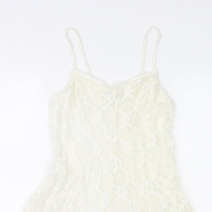 Topshop Womens Ivory Floral Cotton Mini Size 8 V-Neck Pullover