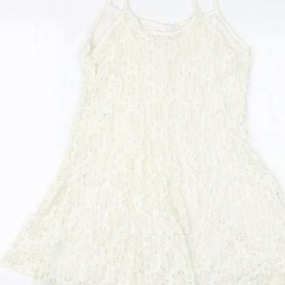 Topshop Womens Ivory Floral Cotton Mini Size 8 V-Neck Pullover