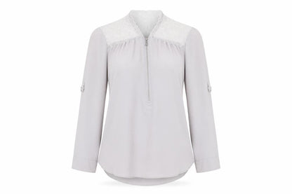 Dorothy Perkins Womens Grey Polyester Basic Blouse Size 12 V-Neck - Lace Trim