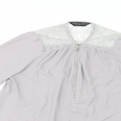 Dorothy Perkins Womens Grey Polyester Basic Blouse Size 12 V-Neck - Lace Trim